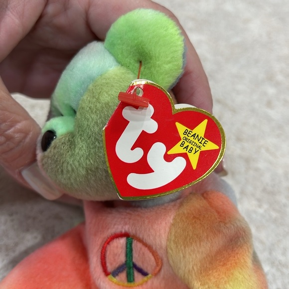 VINTAGE TY BEANIE BABY “PEACE” TYE-DYE BEAR 2/1996 HARD TO FIND BEANIE WITH TAGS - Picture 6 of 8